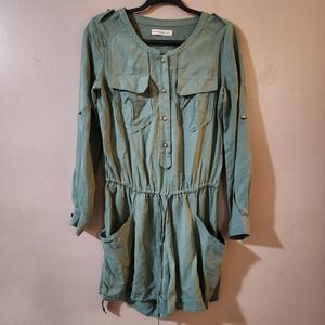 Mind Bridge Womens Long Sleeve Romper Shorts Size L (66) Green 1/2 Button Cuffed